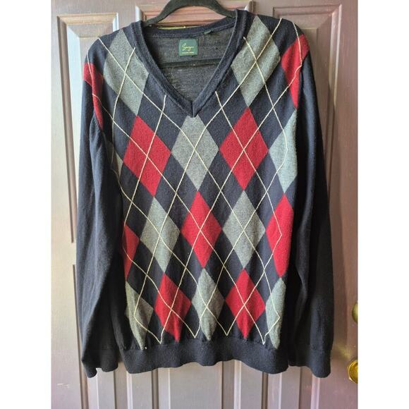 Sanzio Italian wool argyle sweater mens size 2XL navy blue grey‎ maroon - Picture 1 of 5